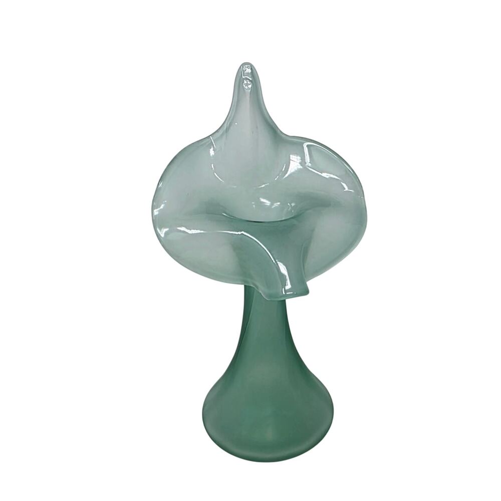 1990s Fenton Seafoam Green Jack in the Pulpit Satin Glass Vase 11"